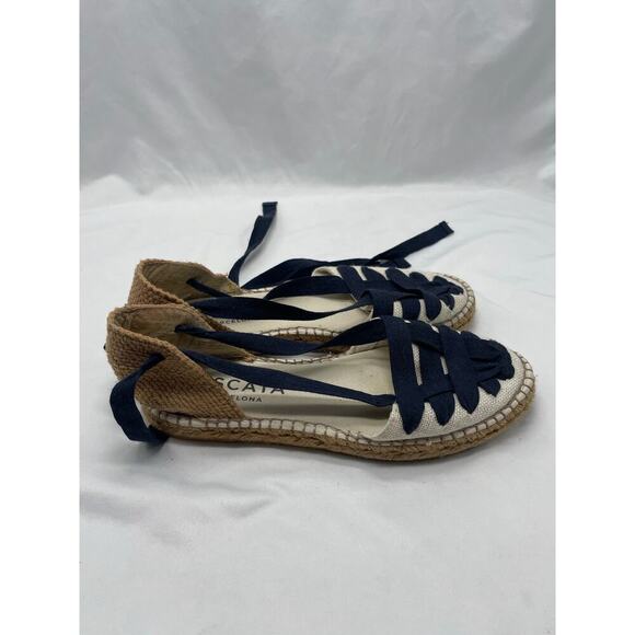 Viscata Barcelona Cream and Navy Lace Up Espadrilles - Picture 4 of 10